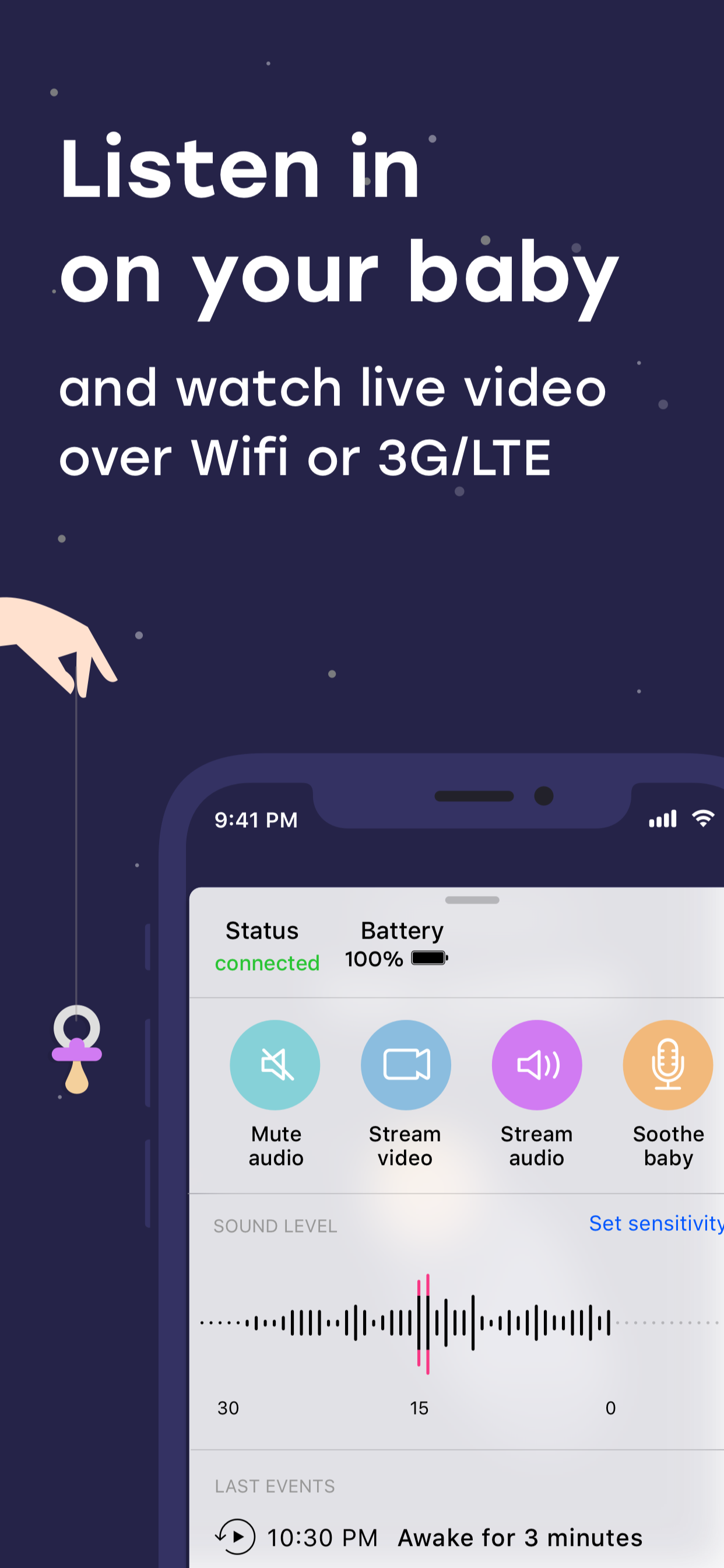 Original Luna App Store screenshot showing audio, video and sound sensitivity controls
